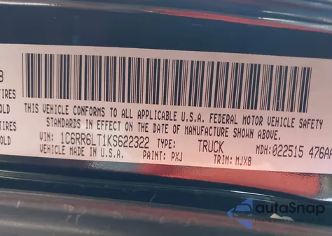 2019 Ram 1500 Classic Lone Star 4X2 5'7 Box из США, поврежденный, VIN 1C6RR6LT1KS622322